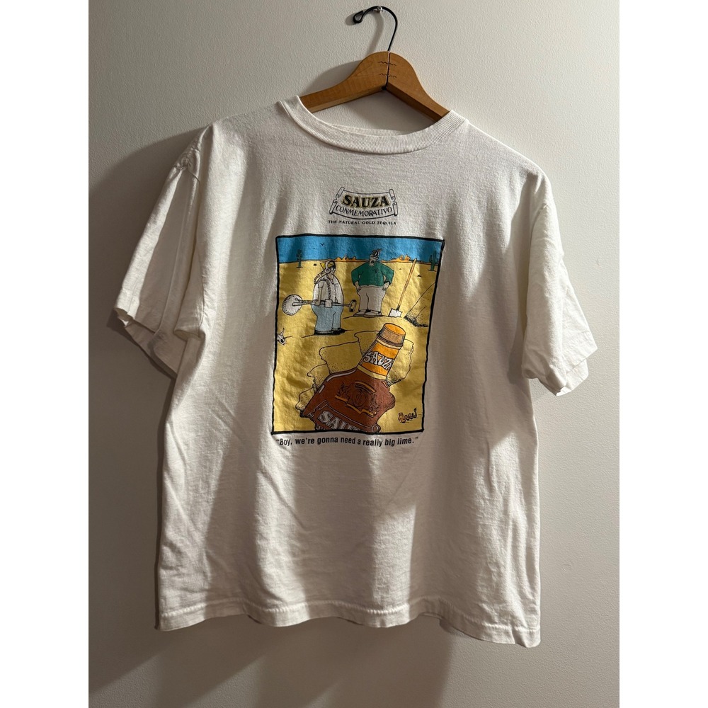 Vintage 90s Sauza Tequila T Shirt Mens XL Single Stitch White Graphic Promo Tee